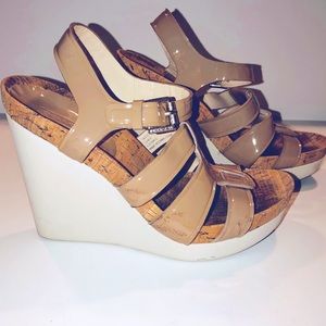 Coach Leala Sandals Leather Ankle Strap Wedge